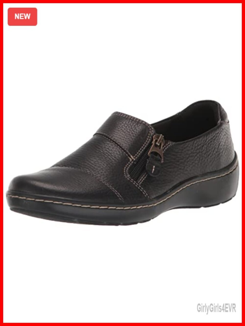 Black Leather Loafers with Zip, Cushioned Footbed, Easy On/Off